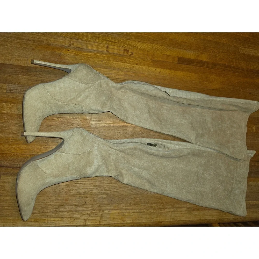 Neysa WC Beige Croc Embossed Over The Knee Thigh High Stiletto Boots Size 10